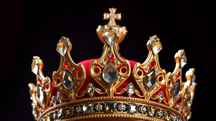 Fototapeta premium A majestic gold and red crown adorned with sparkling jewels