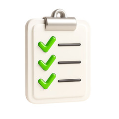 3d rendered clipboard with checklist and checkmarks isolated on transparent background