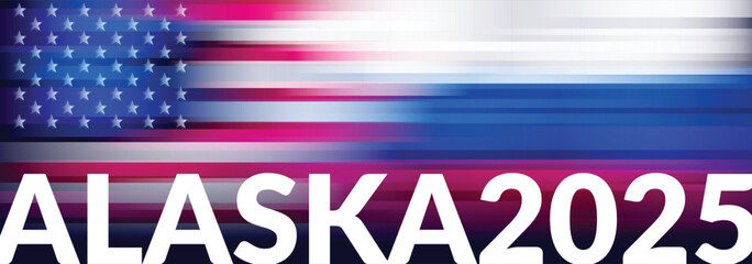 Alaska negotiations. Russian and American flags with Alaska lettering. Vector banner illustration.
