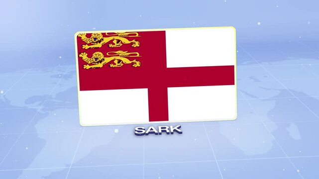Sark National Flag Animated 3D Render with Futuristic Blue Background