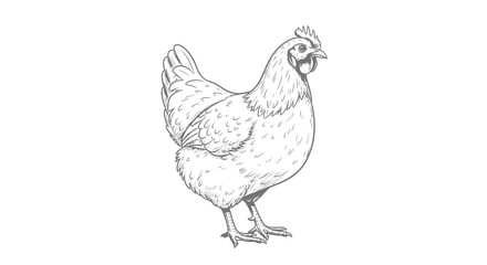 Fototapeta premium Detailed Line Art Chicken Illustration on Clear Background for Crafts