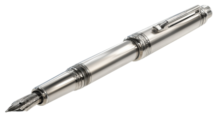 Silver ballpoint pen isolated on transparent background — high-resolution PNG cutout with realistic metal finish for stationery mockups, office and school branding, minimalist writing tool clipart