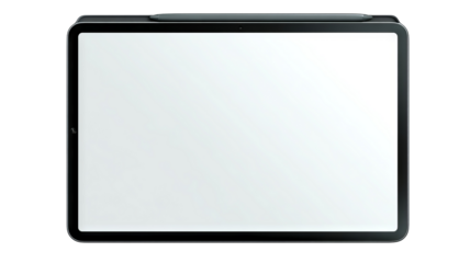 High-resolution simple tablet mockup with blank display screen, isolated PNG overlay on transparent background, modern digital device cutout template for UI design previews, app presentation