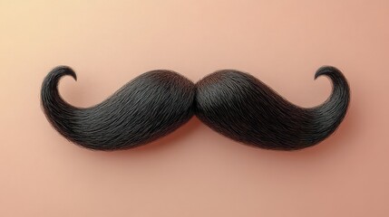 A digitally rendered image of a thick, black handlebar mustache isolated on a peach background.