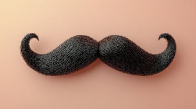 A digitally rendered image of a thick, black handlebar mustache isolated on a peach background.
