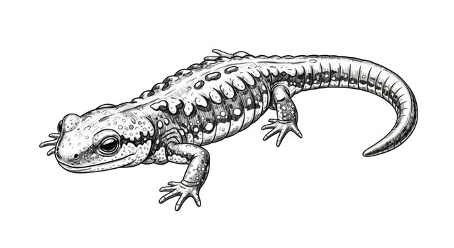 detailed black and white salamander drawing clip art preview