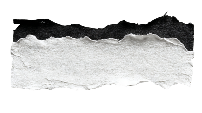 Wrinkled torn black adhesive tape piece — isolated cutout on transparent background, realistic textured sticker label with copy space, high-resolution PNG-style element for collage, scrapbooking