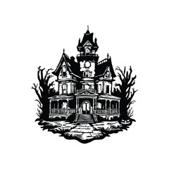 Haunted House Vector Design. Spooky Gothic Mansion Halloween Illustration