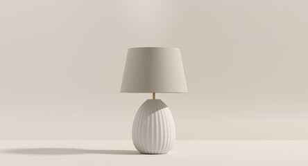 Elegant White Table Lamp with Textured Base and Neutral Shade, Minimalist Design