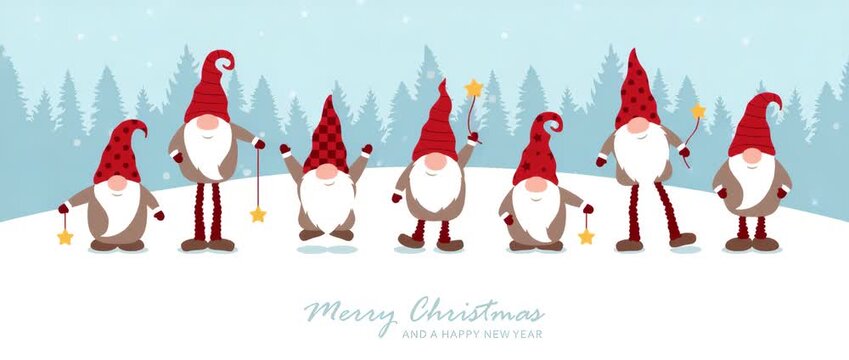 cute funny dancing christmas dwarf in winter illustrated animation