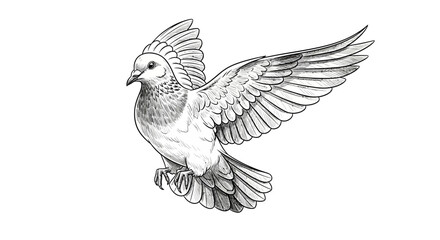Fototapeta premium Dove illustration with delicate wings, monochrome sketch and freedom spirit