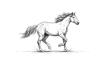 Elegant horse sketch trotting, expressive ink drawing style monochrome artwork