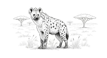 Elegant hyena in the wild, sketched with precision and artistic flair