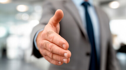 Businessman offering handshake in office environment