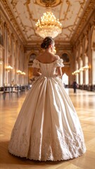 Fototapeta premium Elegant Woman in a Ball Gown in a Grand Palace