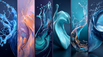 Set of colorful abstract splash shaped backgrounds for WEB and APP design. Rounded digital shapes of water. Landing page design elements.