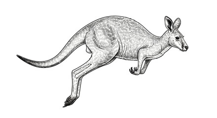 Fototapeta premium Hand-Drawn Jumping Kangaroo Illustration in Black and White Detail