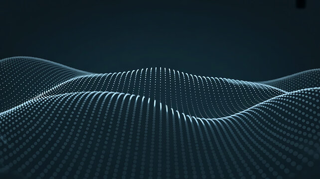 Abstract glowing digital landscape of interconnected particles forming a futuristic undulating terrain with a dark background