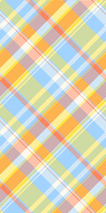 Open check vector tartan, upscale plaid seamless textile. Herringbone fabric background texture pattern in cyan and yellow colors.