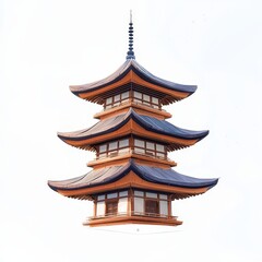 Three Story Wooden Pagoda Pixel Art Illustration