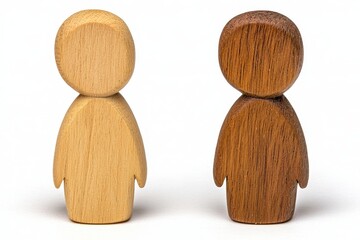 Two Wooden Figurines Light Beige and Dark Brown on White