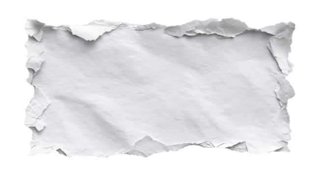 Torn paper mockup — high-resolution isolated PNG with realistic ripped edges and soft shadows on transparent background, versatile cutout template for collage, scrapbook, poster and social media
