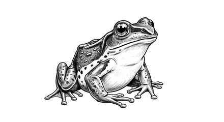 Naklejka premium Monochrome illustration of a captivating frog perched on a blank background