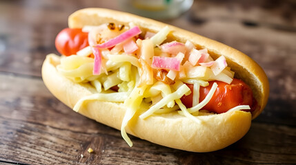 Celebration Hotdog Topped with Sauerkraut and Onions