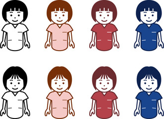 両手を下ろし、すまし顔の女性看護師のアイコン。その2