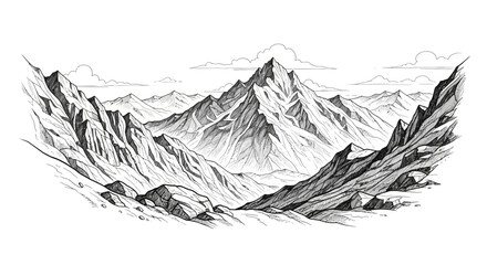 Sketchy peaks: A black and white panorama of mountain range with artistic allure