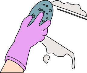 고무장갑을 끼고 수세미로 청소