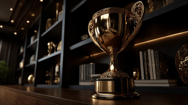 Gold trophy kept on shelf