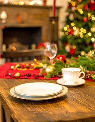 Fototapeta premium Christmas holiday table setting