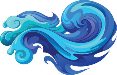 Dynamic Blue and Teal Swirling Water Wave Illustration with Curl abstract blue wave
