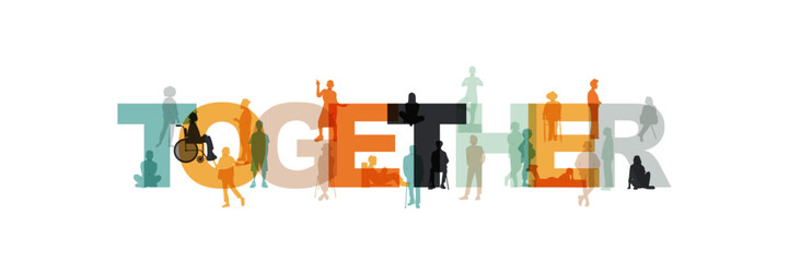 Together banner. Different people together. Modern design.	