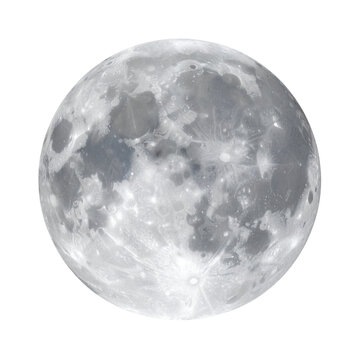 Full moon isolated transparent background glowing in bright silver tones