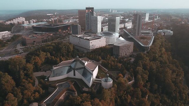 Drone footage of Kirchberg in Luxembourg