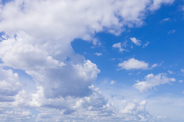 Clouds and daytime sky,Clear blue sky, sunny day, soft white clouds, ideal peaceful background, weather-related concepts, sunlight shining brightly, calm soothing environment, expansive overhead view