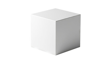 White cube isolated on transparent background, high-resolution PNG cutout, minimal 3D geometric block, clean studio lighting, front view mockup template, clipping-path ready for product design