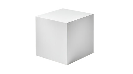 White cube isolated on transparent background, high-resolution PNG cutout, minimal 3D geometric block, clean studio lighting, front view mockup template, clipping-path ready for product design