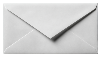 White envelope with closed flap — high-resolution isolated PNG cutout on transparent background for invitations, letters, stationery mockups, branding presentations, scrapbooking, and minimalist