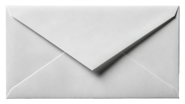 White envelope with closed flap — high-resolution isolated PNG cutout on transparent background for invitations, letters, stationery mockups, branding presentations, scrapbooking, and minimalist