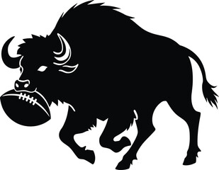 Charging bison buffalo carrying football silhouette
