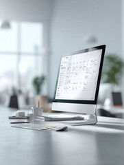 Clean workspace featuring a computer displaying a calendar, symbolizing productivity and planning. Ideal for illustrating time management, scheduling, and deadlines.