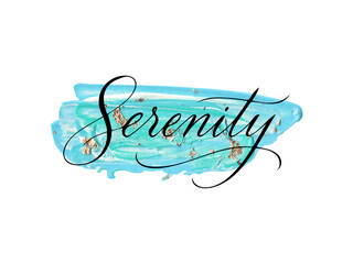 Elegant calligraphy word on blue, golden and white acrylic brush stroke. Perfect for design, typography, and creative decoration. Vector