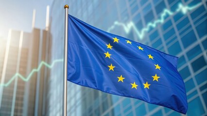 European Union flag with dynamic finance and economy graph &mdash; highlighting market data and tech
