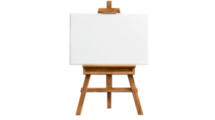 Wooden easel with blank canvas isolated on transparent background — high-resolution PNG cutout with clean clipping path, vector-style illustration for painting mockups, art studio decor