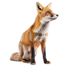Fototapeta premium Realistic depiction of a fox sitting gracefully, showcasing its vibrant fur and attentive expression
