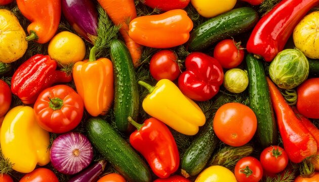 Colorful vegetable medley highlighting nutritional variety, fresh ingredients showcasing wholesome, farm direct culinary approach seamless background pattern