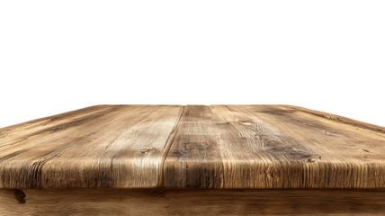 Empty wooden table or counter isolated on transparent background — high resolution PNG cutout with natural wood grain, clean clipping path mockup for product display, food photography backdrop